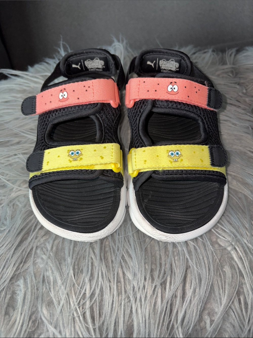 Puma Kids Black Sandals with Yellow and Coral Straps